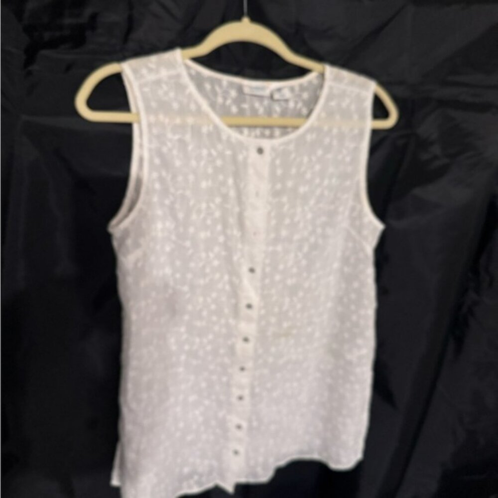 Sigrid Olsen White Textured Sleeveless Blouse